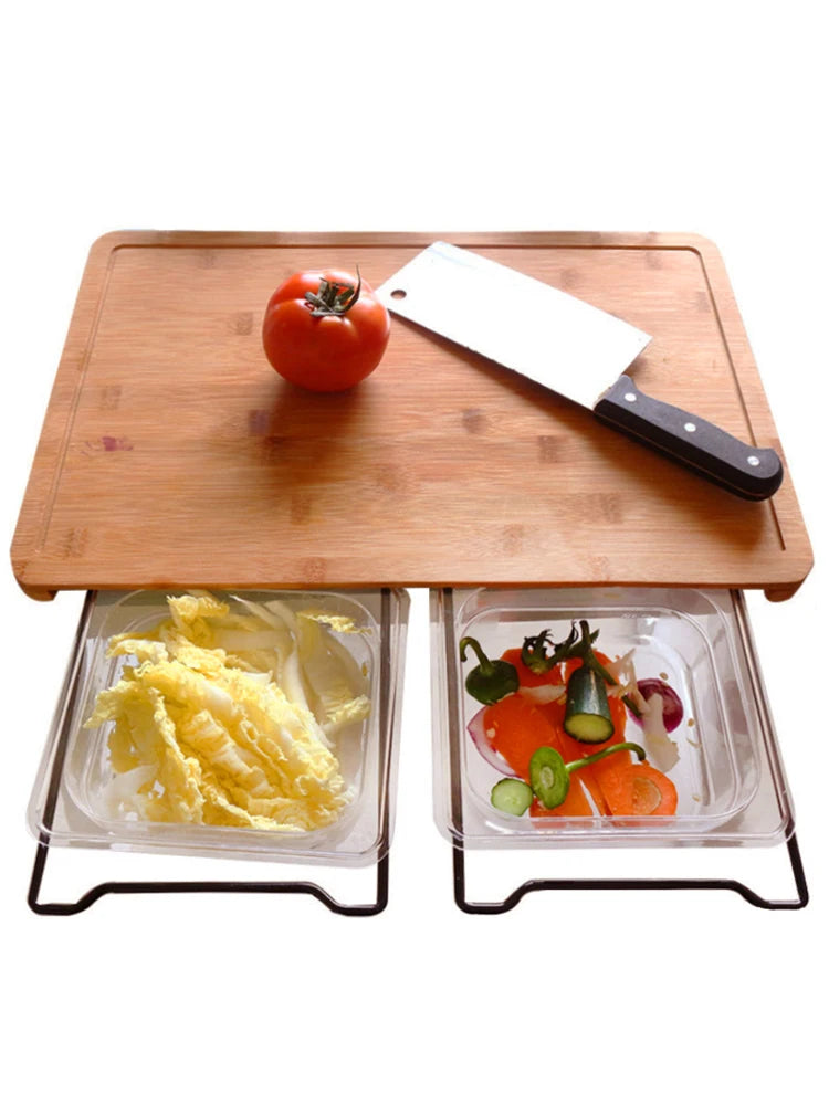 Bamboo Cutting Board Heavy-Duty Wear Resistance Chopping Board with Slide Out Drawer Tray Eco-Friendly Cutting Board for Kitchen