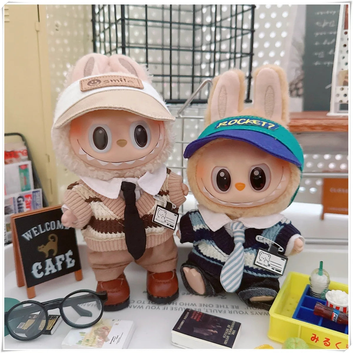 For 17cm Labubus Mini Doll Clothes Outfit Hat Clothes Shoes Glasses Labubu II Doll Accessories Cultivate Sitting Party Game Toys