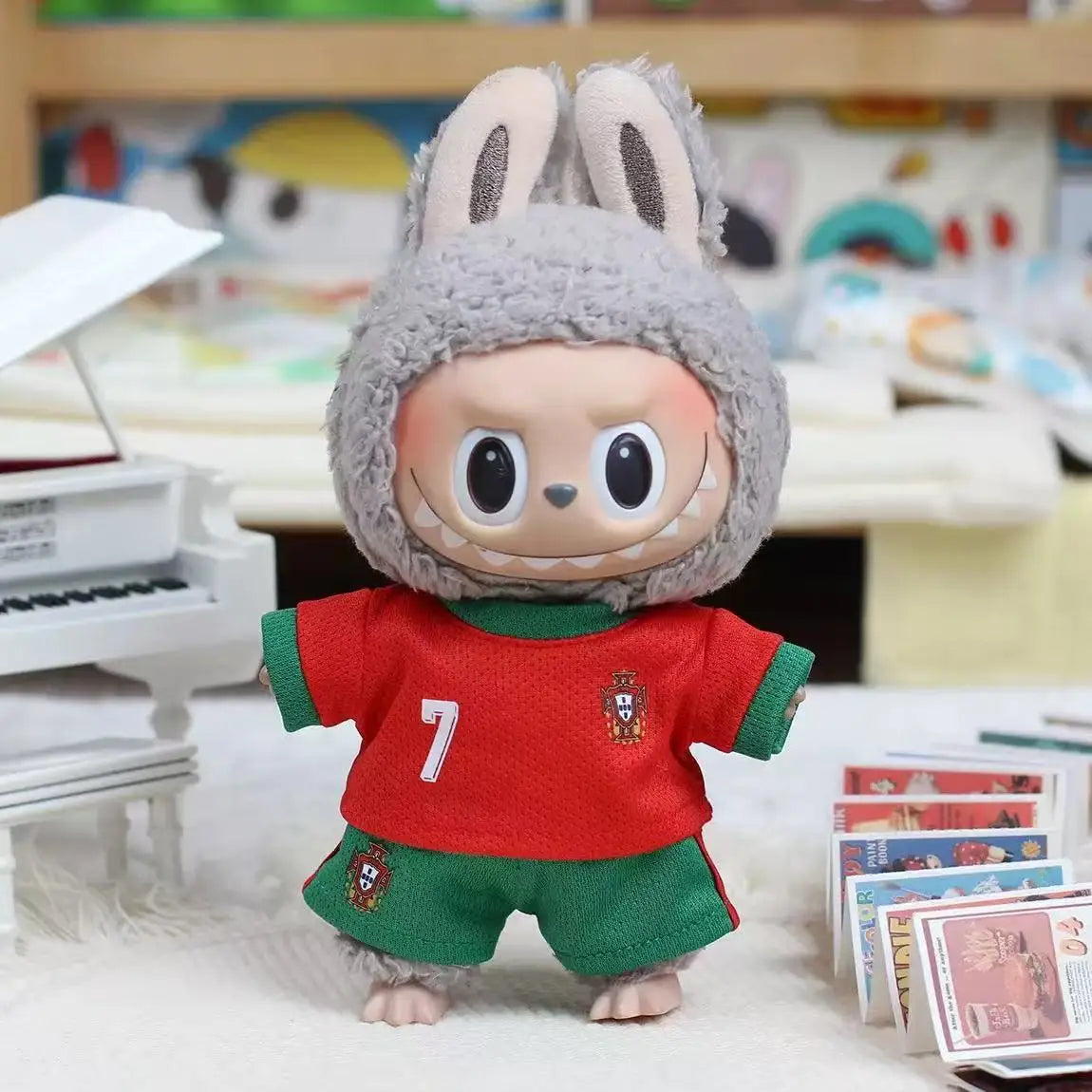 Labubu 17cm Football Team Uniform Hoodie T-Shirt Heart Pounding Macaron Dressing Handsome Costume Toy Gift For Fans Gift No Doll