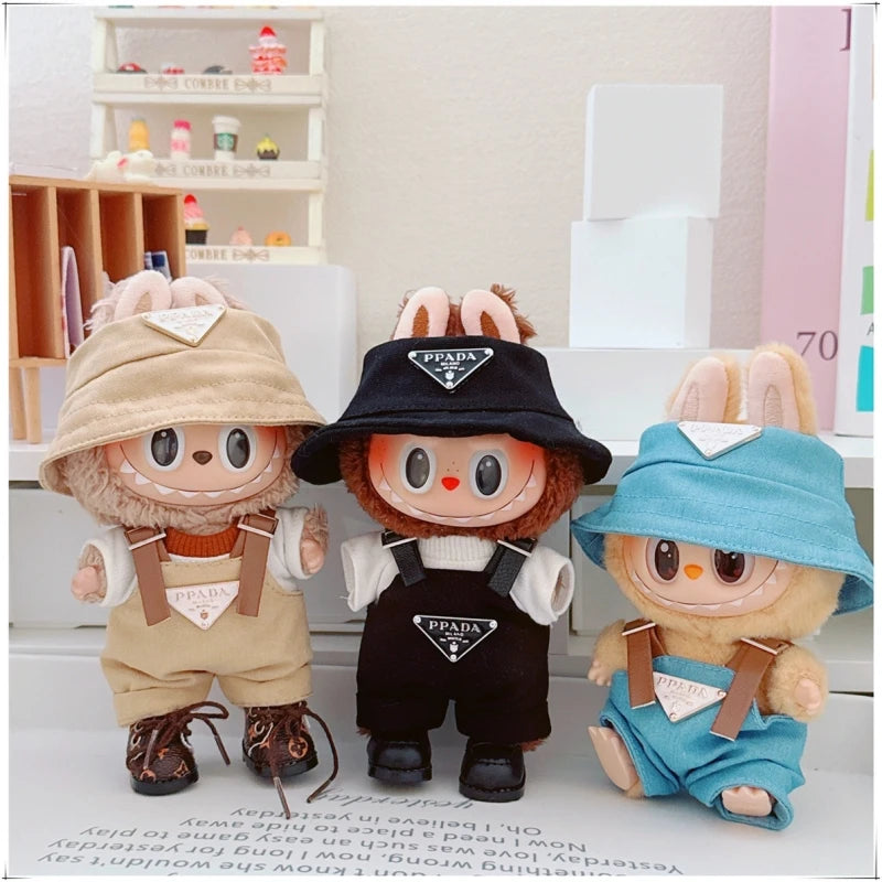 17cmLabubu Doll Clothes Sit Party Overalls Mini Hat V1 V2 Doll Clothing Accessories DIY Children's Toys Birthday Gift