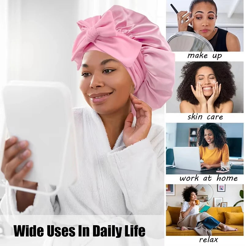 high-quality Mulberry Silk Sleeping Bonnet for Women Large Sleep Cap with Wide Elastic Tie Band for Curly Dreadlock Braid Hair C
