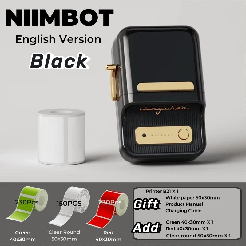 NIIMBOT B21 Label Printer Portable Wir-eless Bluetooth Thermal Label Maker Sticker Printer Color Clear label paper with printer