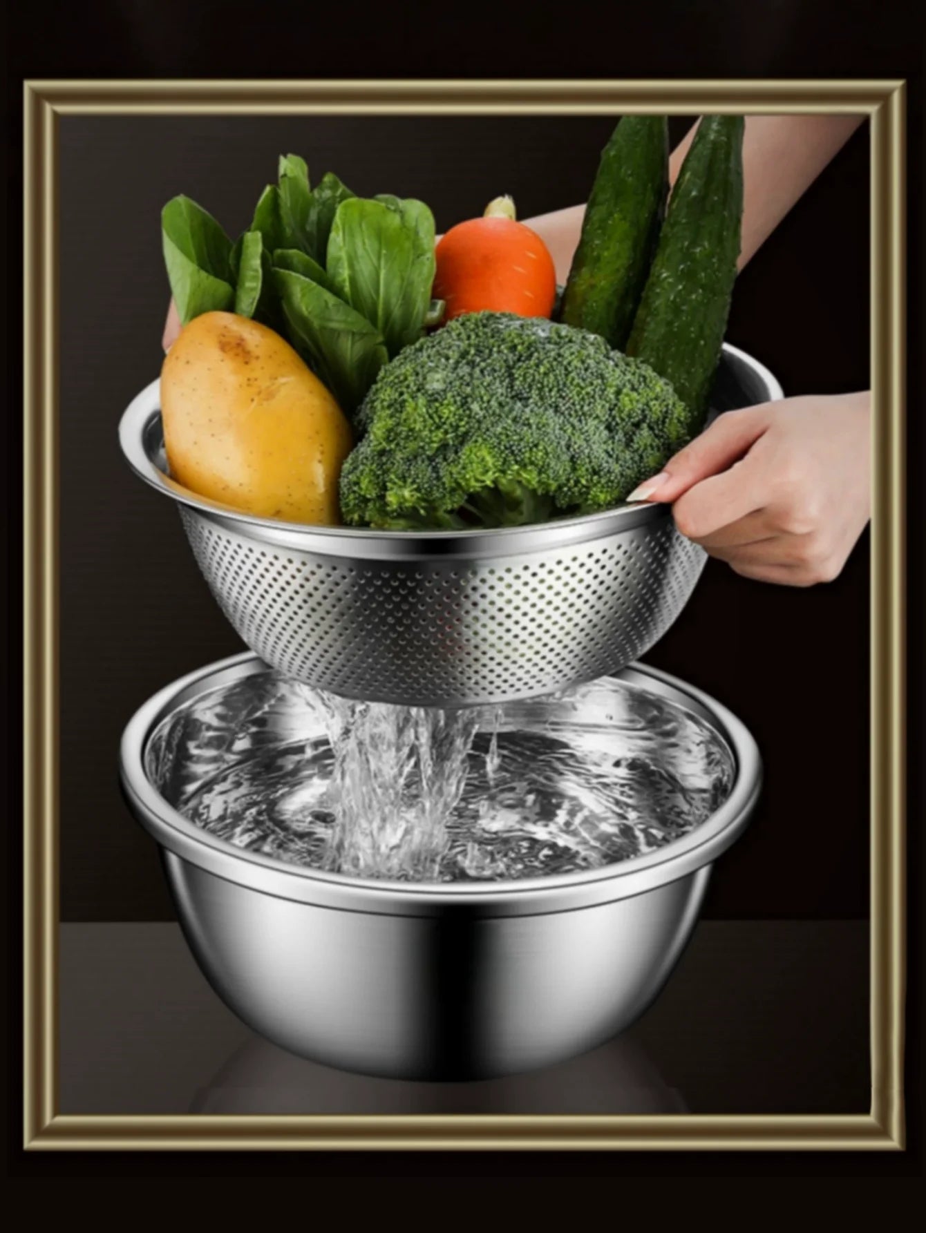 Multi functional vegetable cutter, shredder plate, stainless steel shredder basin, three piece set, kitchen shredder tool