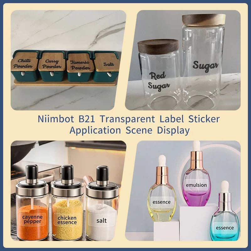 NIIMBOT B21 Label Printer Portable Wir-eless Bluetooth Thermal Label Maker Sticker Printer Color Clear label paper with printer