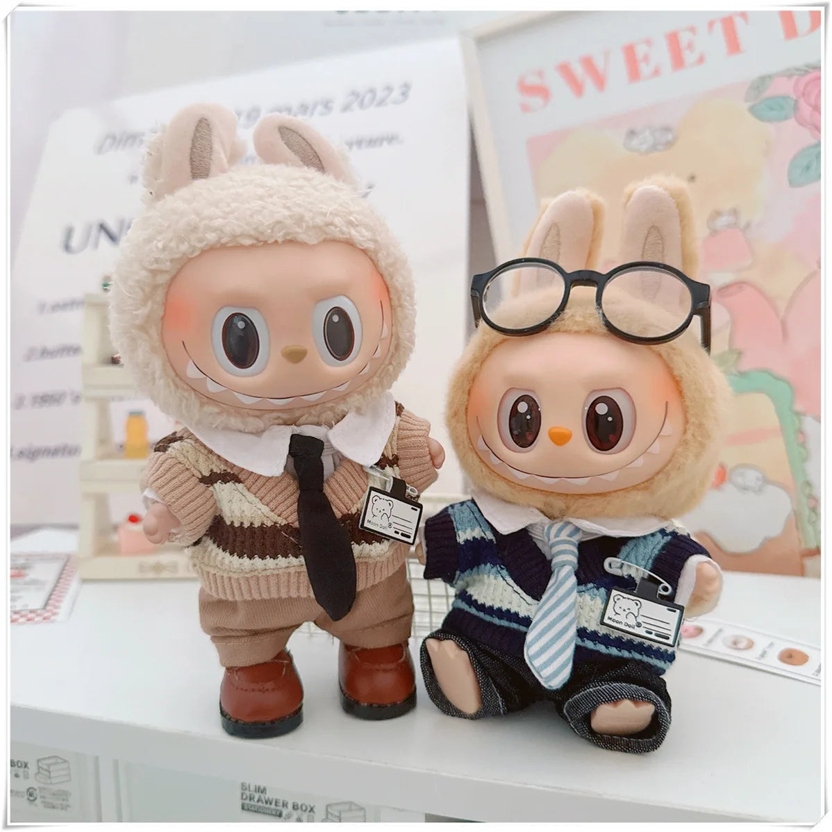 For 17cm Labubus Mini Doll Clothes Outfit Hat Clothes Shoes Glasses Labubu II Doll Accessories Cultivate Sitting Party Game Toys