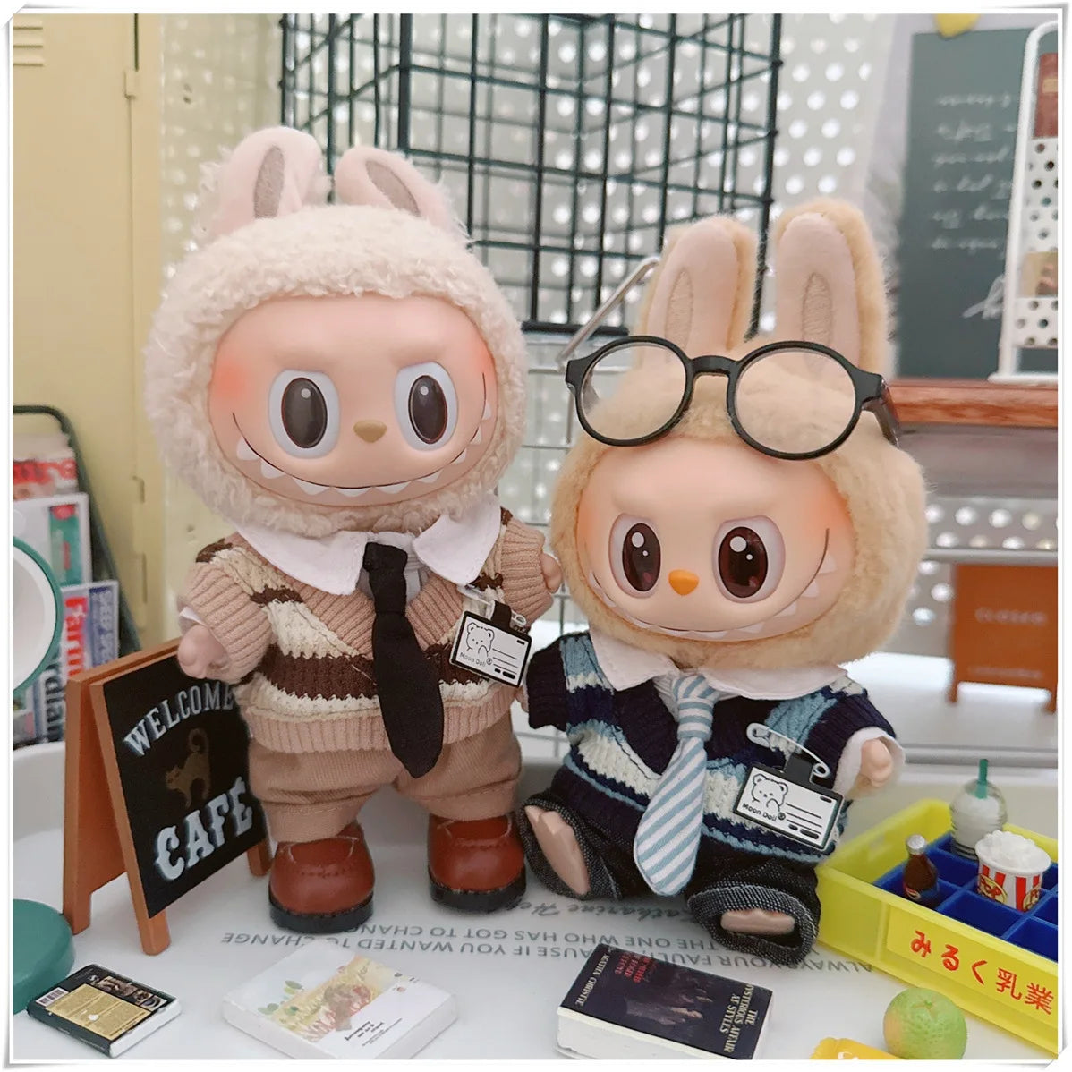 For 17cm Labubus Mini Doll Clothes Outfit Hat Clothes Shoes Glasses Labubu II Doll Accessories Cultivate Sitting Party Game Toys