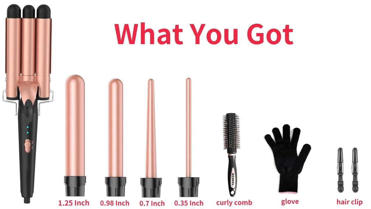 5 in 1 Curling Iron 3 Barrel Hair Crimper Hair Waver Curling Iron with Fast Heating Up Crimper Wand Curler for All Hair Types