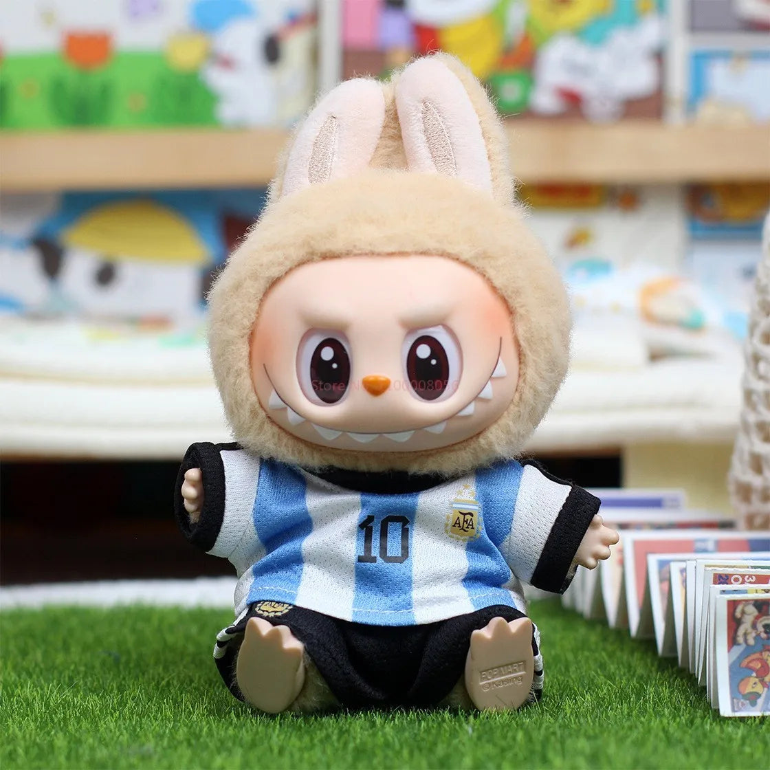 Labubu 17cm Football Team Uniform Hoodie T-Shirt Heart Pounding Macaron Dressing Handsome Costume Toy Gift For Fans Gift No Doll