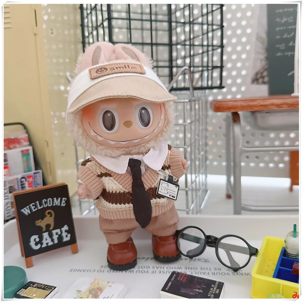For 17cm Labubus Mini Doll Clothes Outfit Hat Clothes Shoes Glasses Labubu II Doll Accessories Cultivate Sitting Party Game Toys