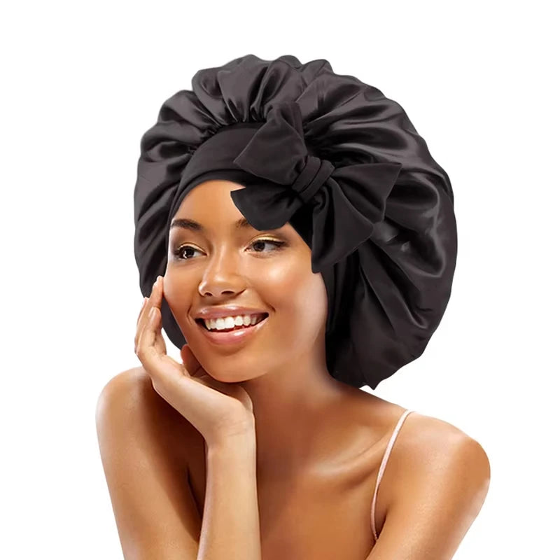 high-quality Mulberry Silk Sleeping Bonnet for Women Large Sleep Cap with Wide Elastic Tie Band for Curly Dreadlock Braid Hair C