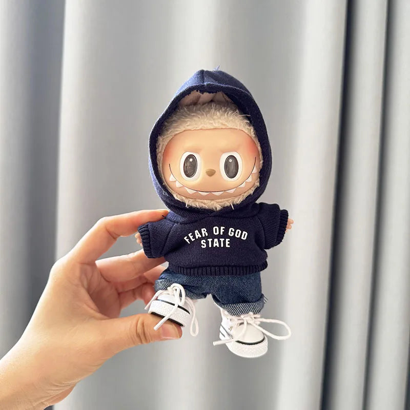 Labubu 17cm Clothes II Idol Dolls Sitting Party The Monster Outfit Accessories Clothing DIY Kids Gift Hoodie And Jeans EM03A
