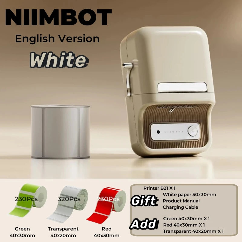 NIIMBOT B21 Label Printer Portable Wir-eless Bluetooth Thermal Label Maker Sticker Printer Color Clear label paper with printer