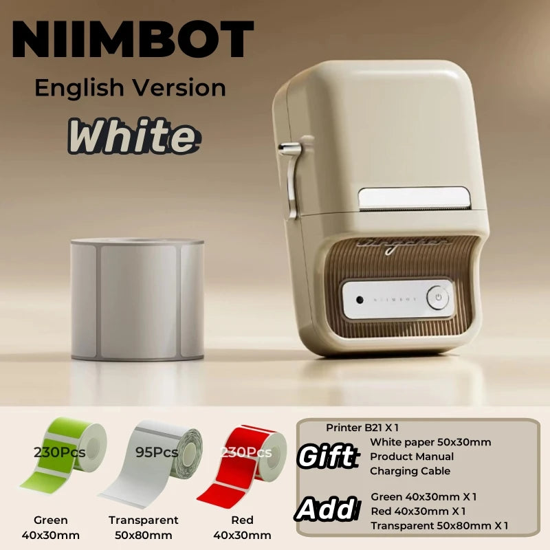 NIIMBOT B21 Label Printer Portable Wir-eless Bluetooth Thermal Label Maker Sticker Printer Color Clear label paper with printer