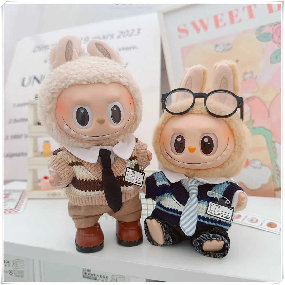 For 17cm Labubus Mini Doll Clothes Outfit Hat Clothes Shoes Glasses Labubu II Doll Accessories Cultivate Sitting Party Game Toys