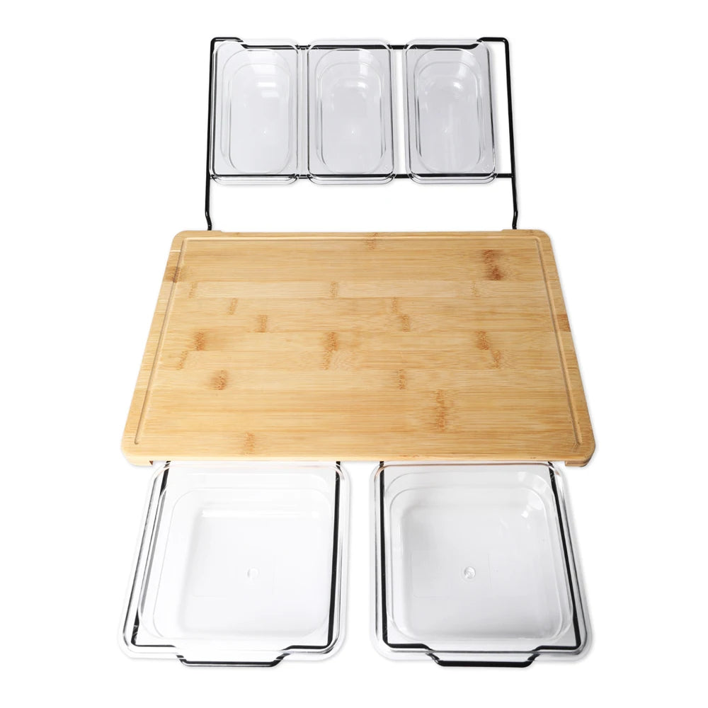 Bamboo Cutting Board Heavy-Duty Wear Resistance Chopping Board with Slide Out Drawer Tray Eco-Friendly Cutting Board for Kitchen