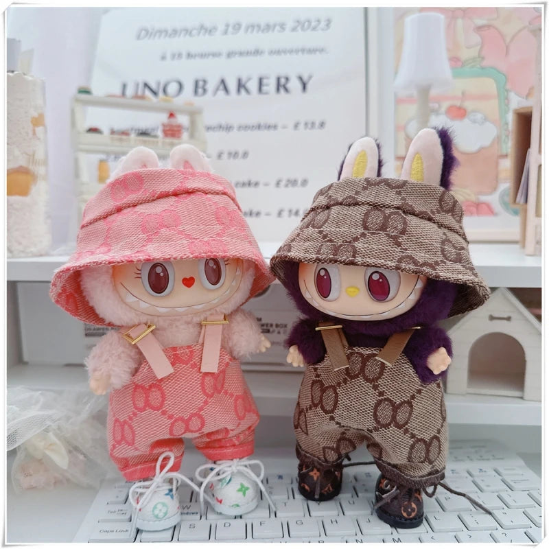 17cmLabubu Doll Clothes Sit Party Overalls Mini Hat V1 V2 Doll Clothing Accessories DIY Children's Toys Birthday Gift
