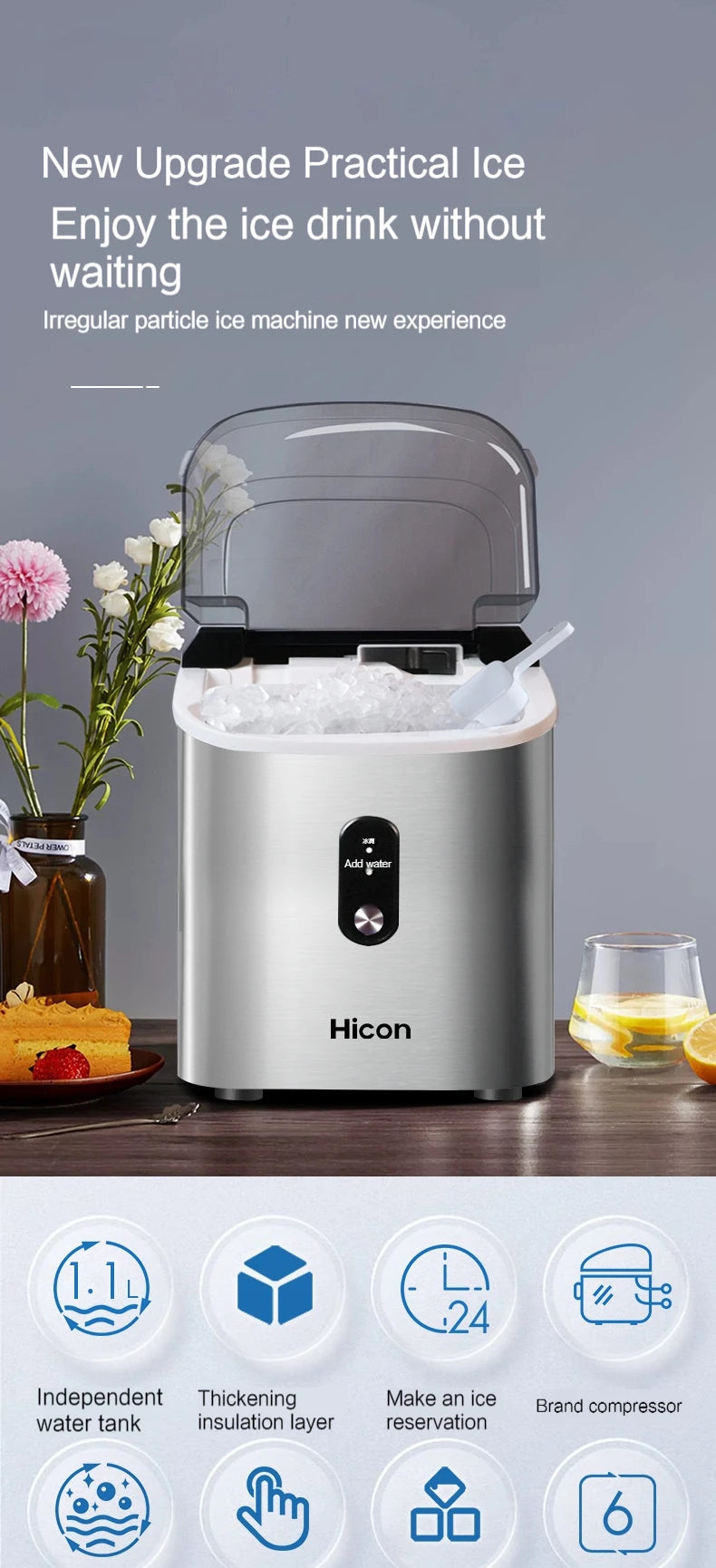 Nugget Countertop Ice Maker, Silonn Chewable Pellet Ice Machine with Self-Cleaning Function,  1.1L 135W 0.7KG