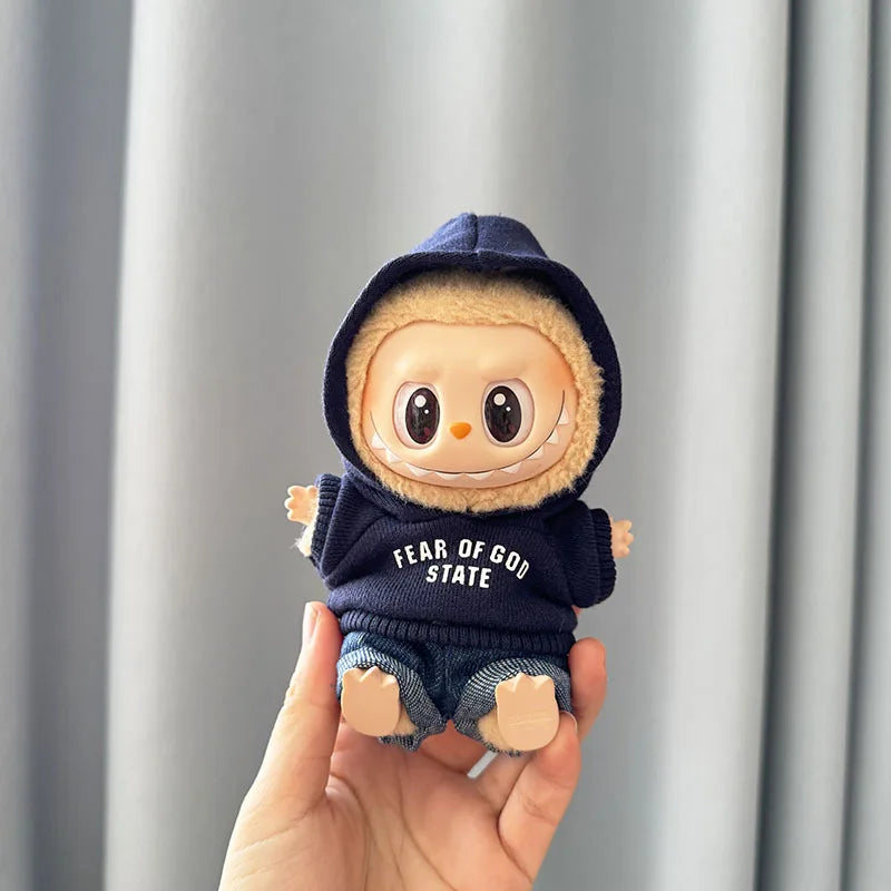 Labubu 17cm Clothes II Idol Dolls Sitting Party The Monster Outfit Accessories Clothing DIY Kids Gift Hoodie And Jeans EM03A
