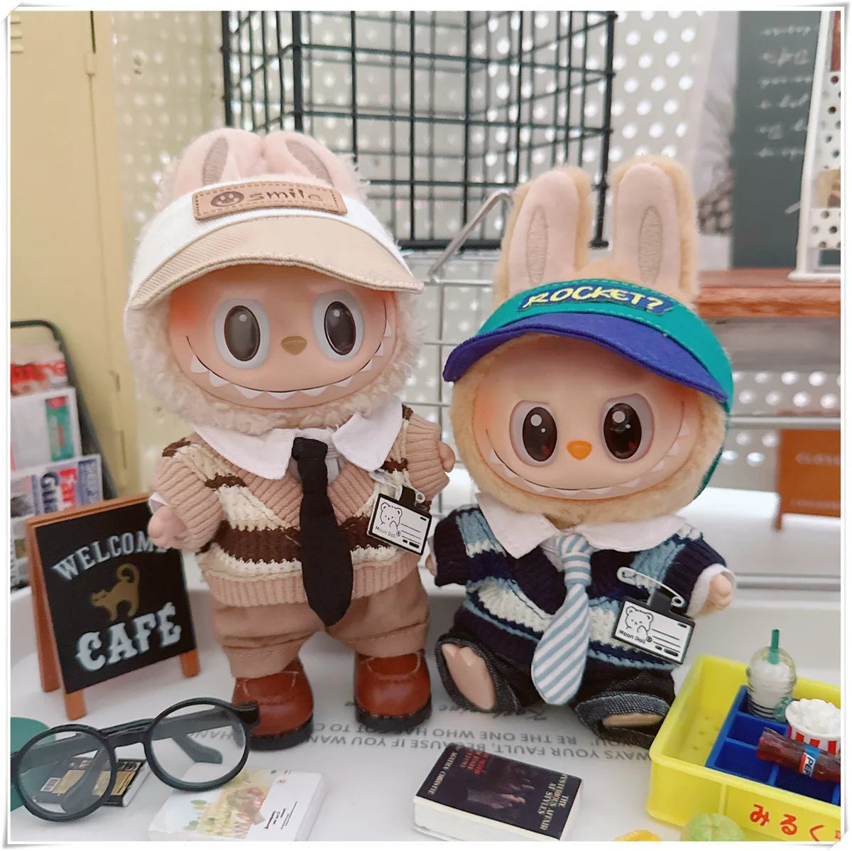 For 17cm Labubus Mini Doll Clothes Outfit Hat Clothes Shoes Glasses Labubu II Doll Accessories Cultivate Sitting Party Game Toys