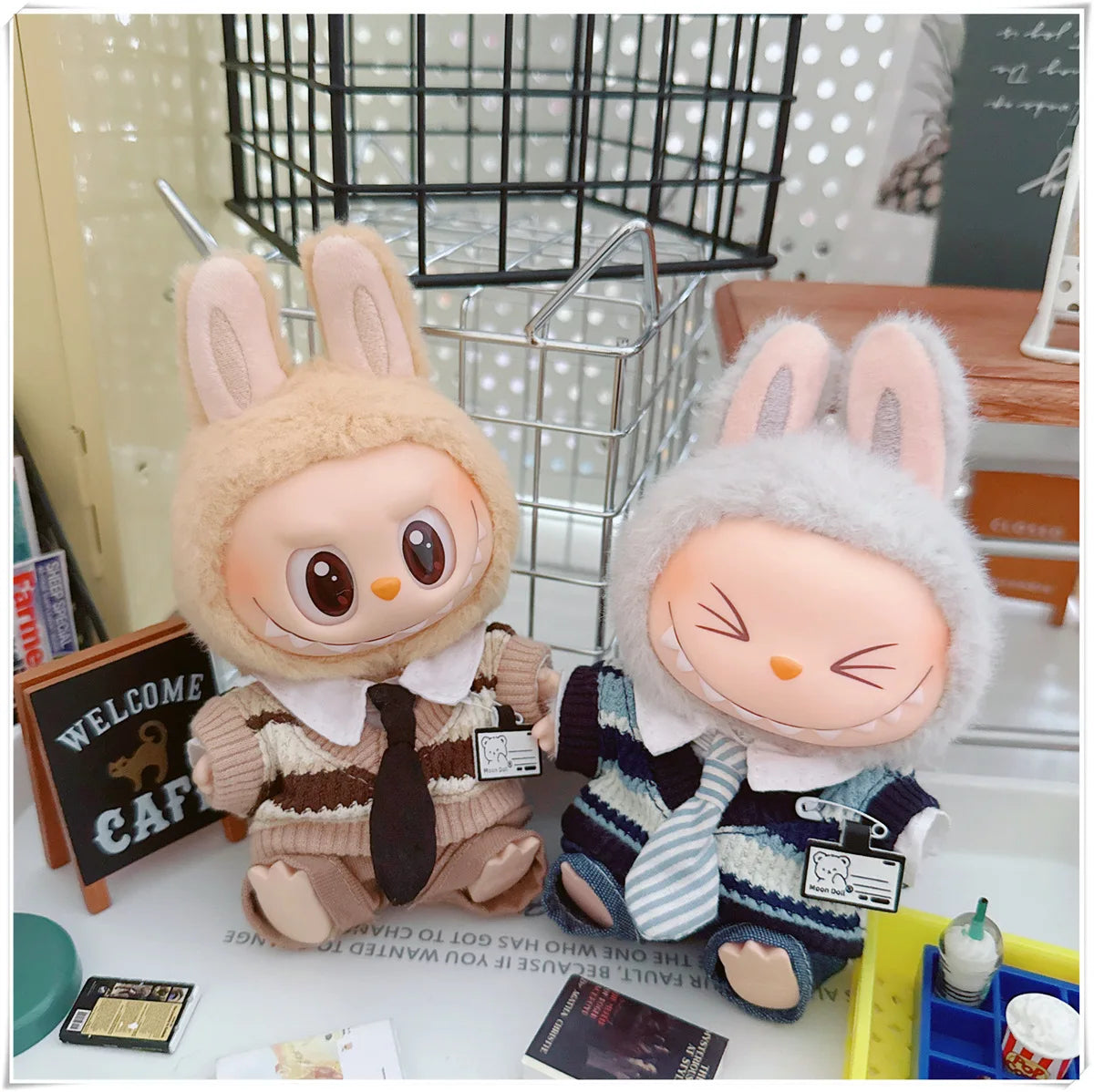 For 17cm Labubus Mini Doll Clothes Outfit Hat Clothes Shoes Glasses Labubu II Doll Accessories Cultivate Sitting Party Game Toys