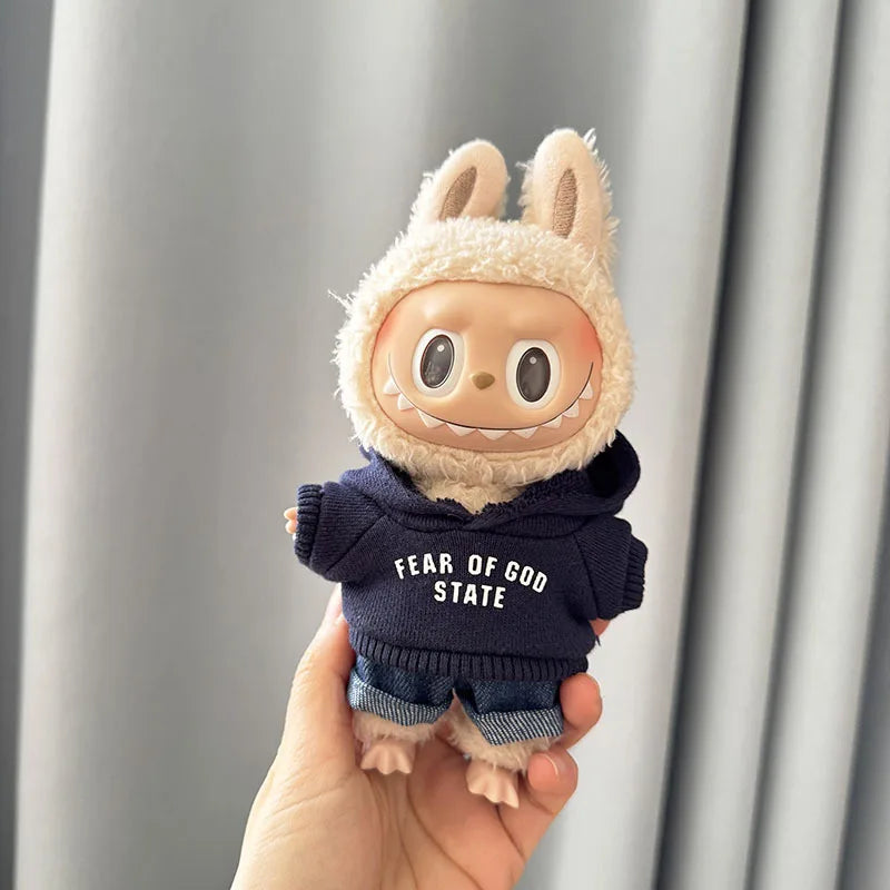 Labubu 17cm Clothes II Idol Dolls Sitting Party The Monster Outfit Accessories Clothing DIY Kids Gift Hoodie And Jeans EM03A