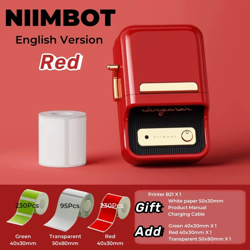 NIIMBOT B21 Label Printer Portable Wir-eless Bluetooth Thermal Label Maker Sticker Printer Color Clear label paper with printer