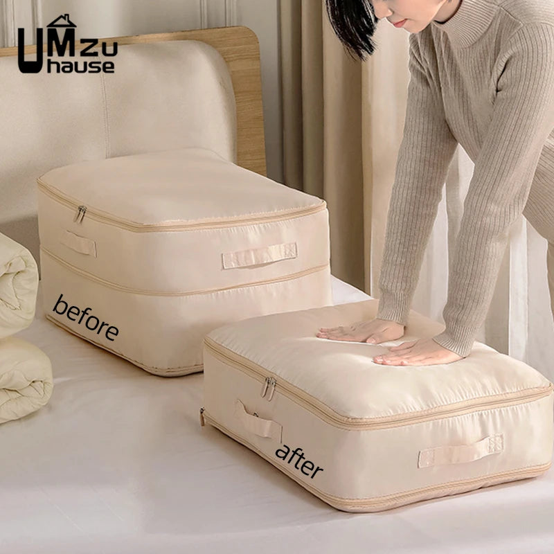 Double Zipper Compression Bag Comforter Clothes Bedding Storage Closet Case Travel Wardrobe Duvet Space Saver Home Big Organizer