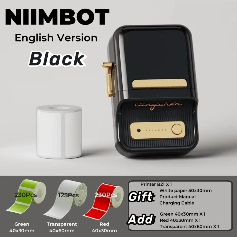 NIIMBOT B21 Label Printer Portable Wir-eless Bluetooth Thermal Label Maker Sticker Printer Color Clear label paper with printer
