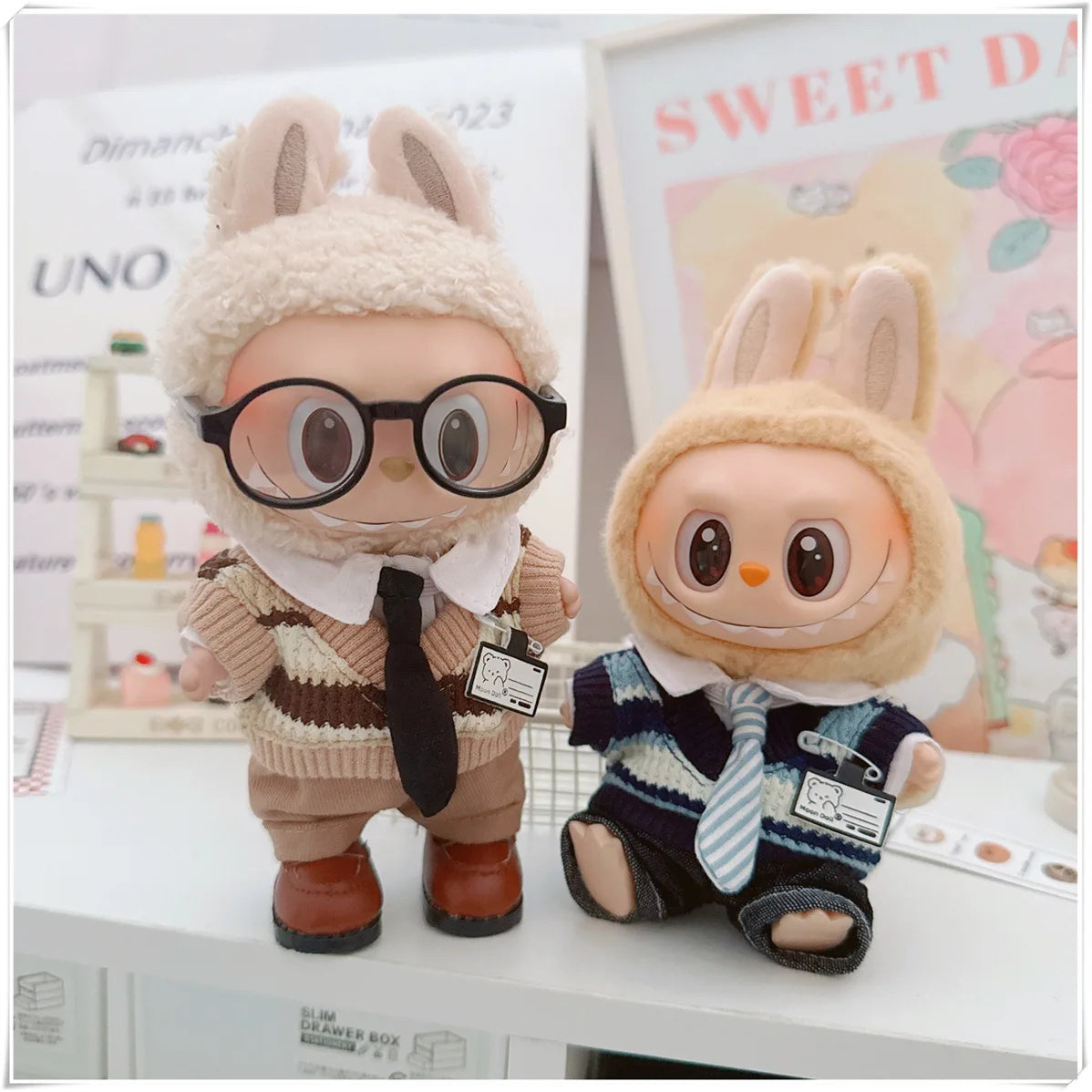 For 17cm Labubus Mini Doll Clothes Outfit Hat Clothes Shoes Glasses Labubu II Doll Accessories Cultivate Sitting Party Game Toys