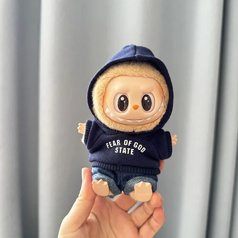 Labubu 17cm Clothes II Idol Dolls Sitting Party The Monster Outfit Accessories Clothing DIY Kids Gift Hoodie And Jeans EM03A