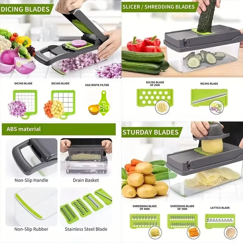 Household multi-function chopper slicing, shredding and dicing fast chopper 14/16-piece set chopper is suitable for the kitchen