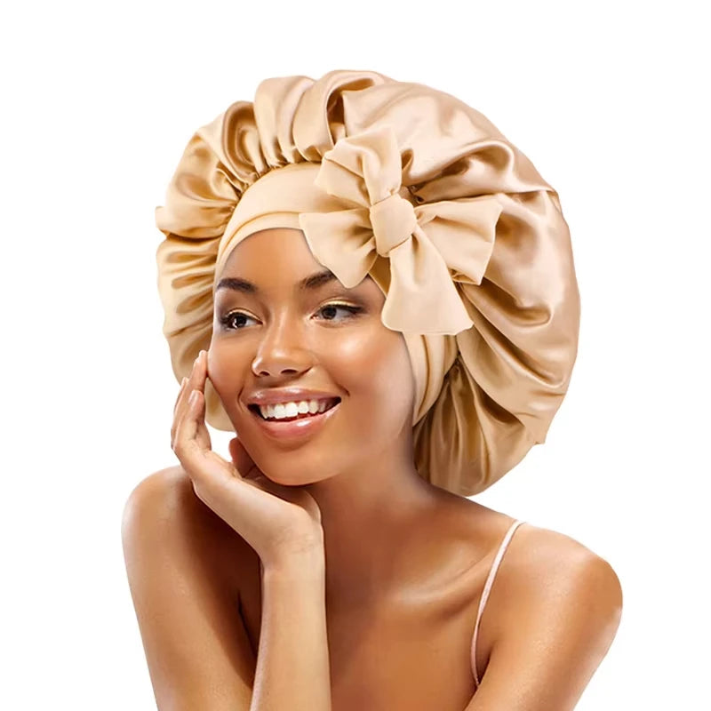high-quality Mulberry Silk Sleeping Bonnet for Women Large Sleep Cap with Wide Elastic Tie Band for Curly Dreadlock Braid Hair C