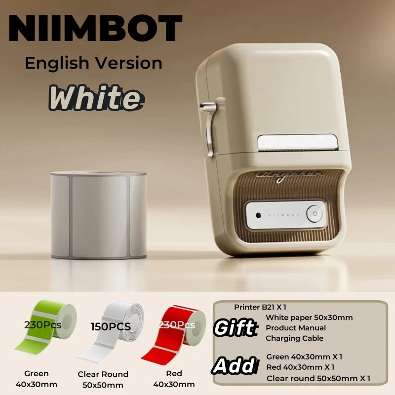 NIIMBOT B21 Label Printer Portable Wir-eless Bluetooth Thermal Label Maker Sticker Printer Color Clear label paper with printer