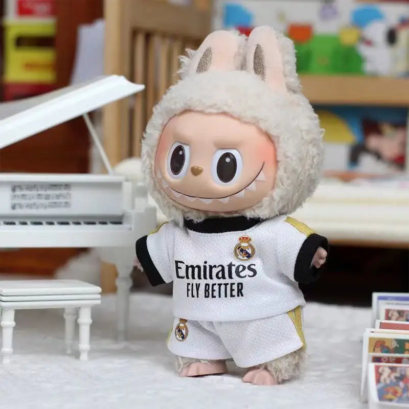 Labubu 17cm Football Team Uniform Hoodie T-Shirt Heart Pounding Macaron Dressing Handsome Costume Toy Gift For Fans Gift No Doll