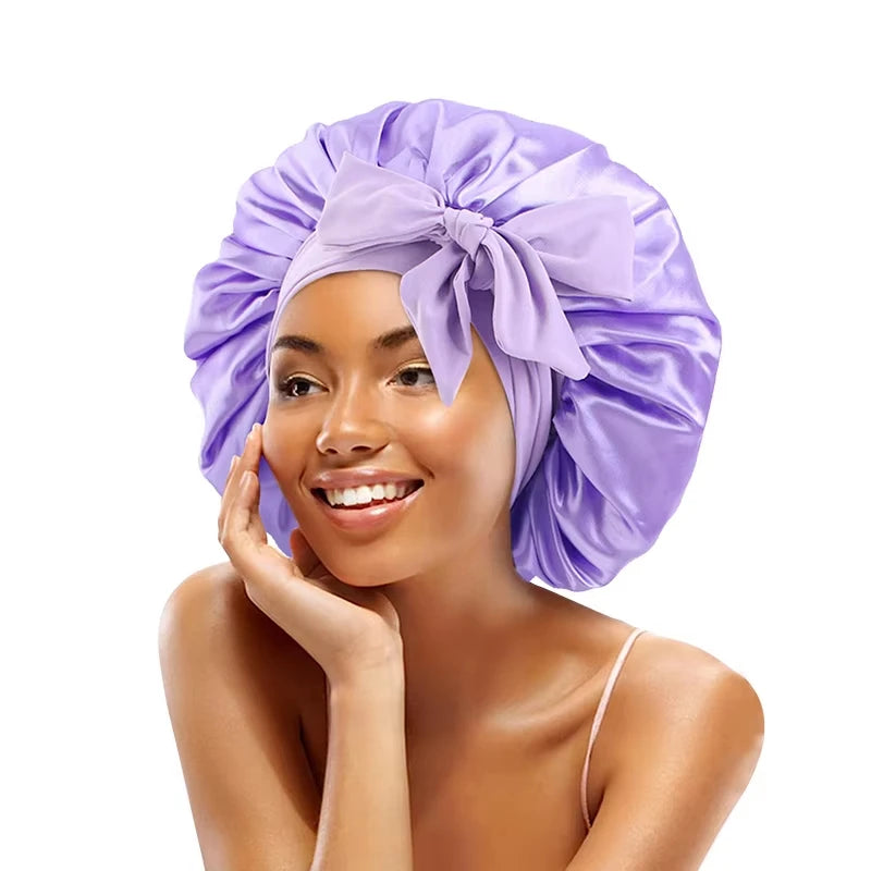 high-quality Mulberry Silk Sleeping Bonnet for Women Large Sleep Cap with Wide Elastic Tie Band for Curly Dreadlock Braid Hair C