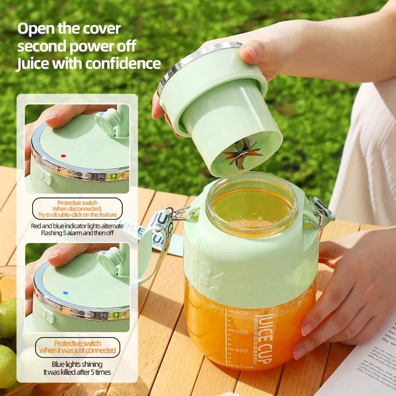 Wireless Portable Juicing Bucket Electric 800ml Sports Cup Fresh Fruit Juicer With Large Capacity and 10 Stainless Steel Blades