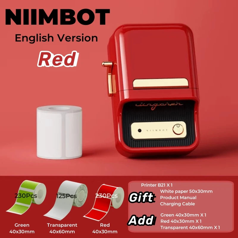 NIIMBOT B21 Label Printer Portable Wir-eless Bluetooth Thermal Label Maker Sticker Printer Color Clear label paper with printer