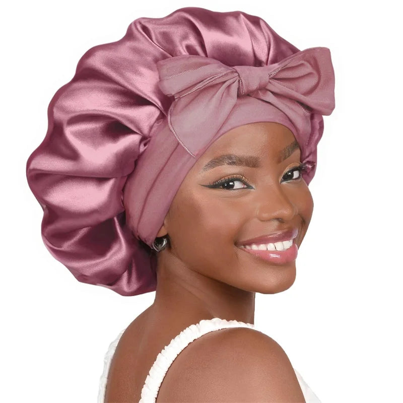 high-quality Mulberry Silk Sleeping Bonnet for Women Large Sleep Cap with Wide Elastic Tie Band for Curly Dreadlock Braid Hair C