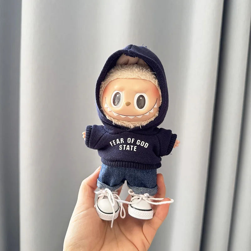 Labubu 17cm Clothes II Idol Dolls Sitting Party The Monster Outfit Accessories Clothing DIY Kids Gift Hoodie And Jeans EM03A