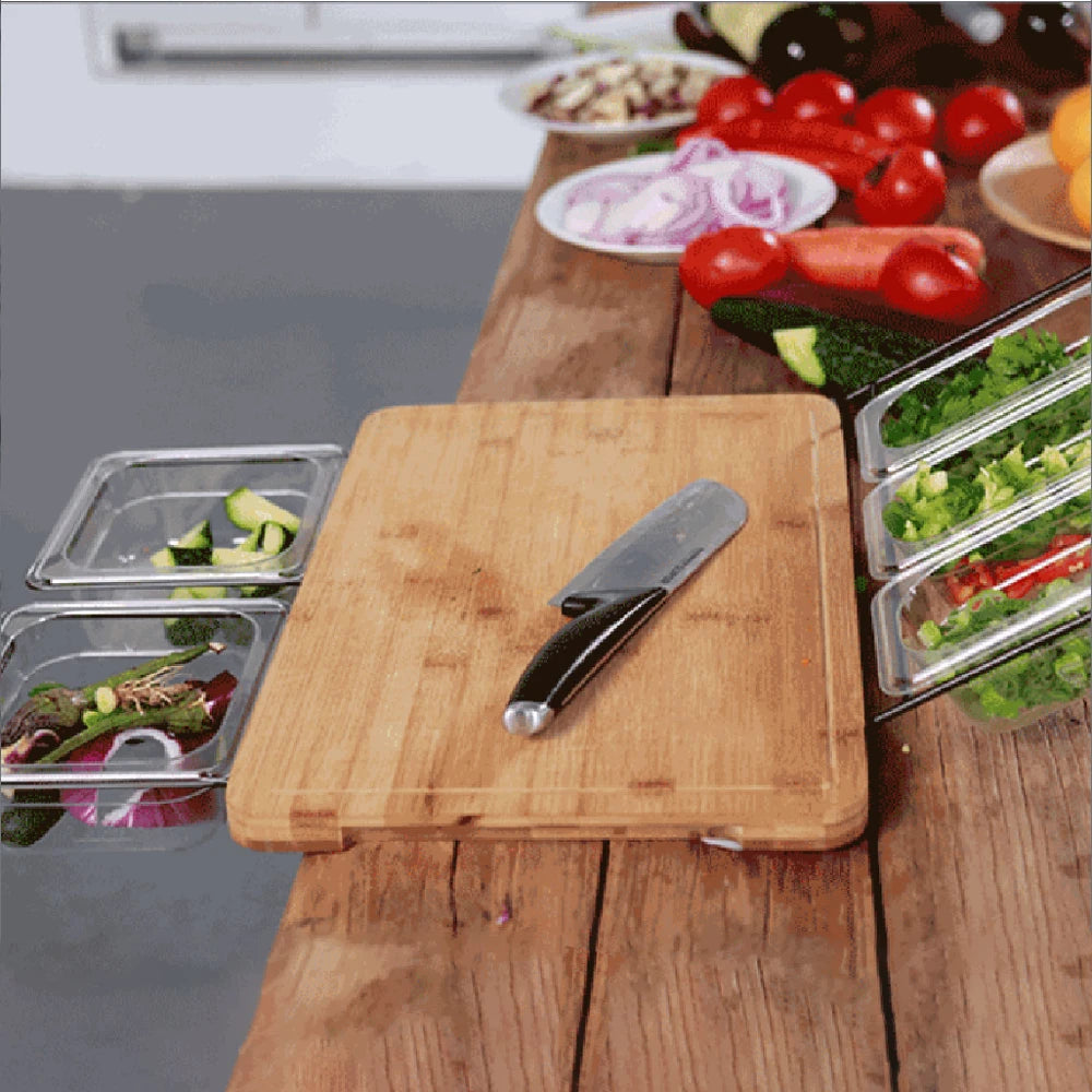 Bamboo Cutting Board Heavy-Duty Wear Resistance Chopping Board with Slide Out Drawer Tray Eco-Friendly Cutting Board for Kitchen