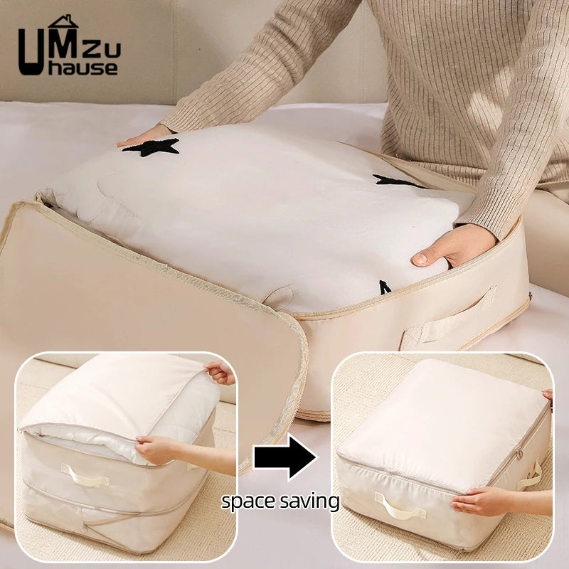 Double Zipper Compression Bag Comforter Clothes Bedding Storage Closet Case Travel Wardrobe Duvet Space Saver Home Big Organizer