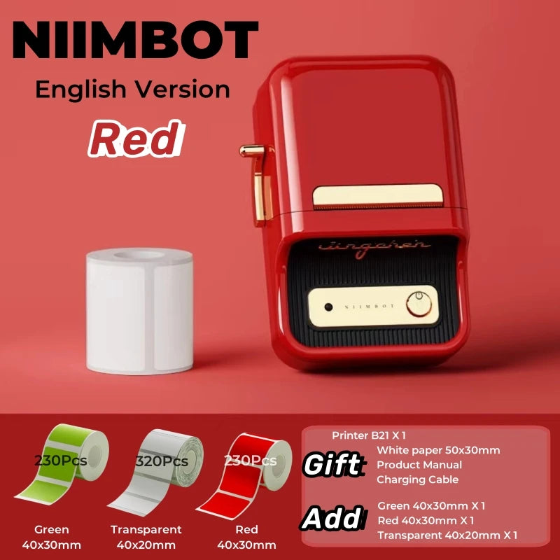 NIIMBOT B21 Label Printer Portable Wir-eless Bluetooth Thermal Label Maker Sticker Printer Color Clear label paper with printer