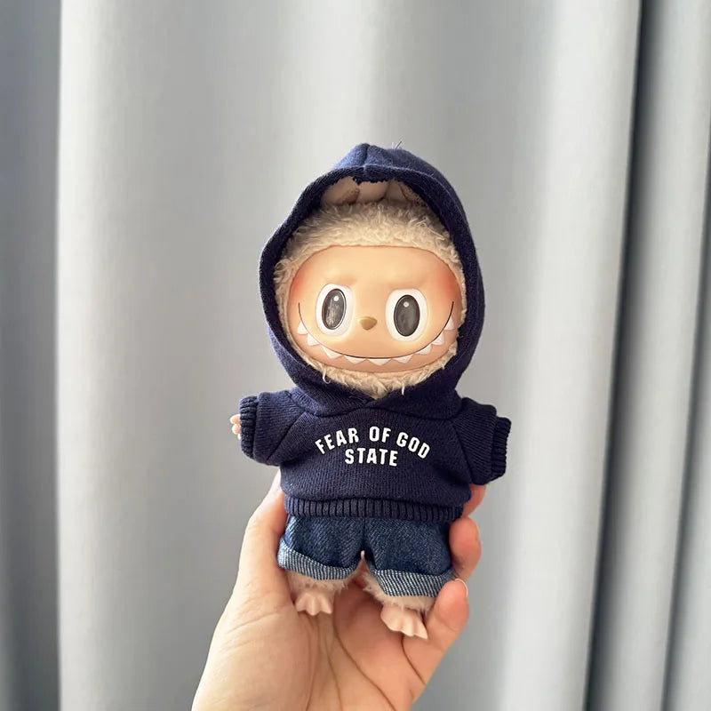 Labubu 17cm Clothes II Idol Dolls Sitting Party The Monster Outfit Accessories Clothing DIY Kids Gift Hoodie And Jeans EM03A