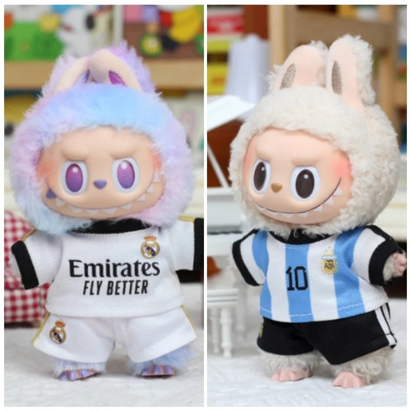 Labubu 17cm Football Team Uniform Hoodie T-Shirt Heart Pounding Macaron Dressing Handsome Costume Toy Gift For Fans Gift No Doll