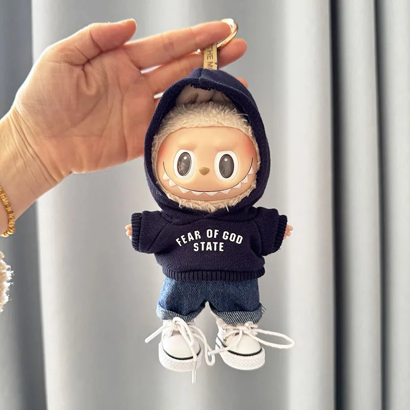 Labubu 17cm Clothes II Idol Dolls Sitting Party The Monster Outfit Accessories Clothing DIY Kids Gift Hoodie And Jeans EM03A
