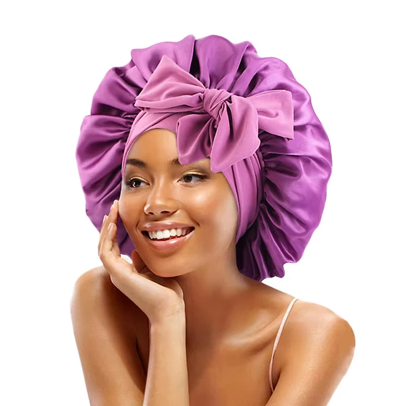 high-quality Mulberry Silk Sleeping Bonnet for Women Large Sleep Cap with Wide Elastic Tie Band for Curly Dreadlock Braid Hair C