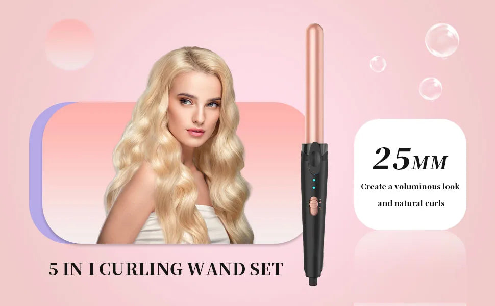 5 in 1 Curling Iron 3 Barrel Hair Crimper Hair Waver Curling Iron with Fast Heating Up Crimper Wand Curler for All Hair Types