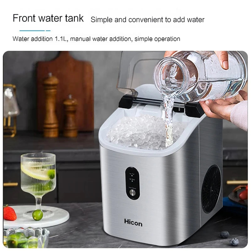 Nugget Countertop Ice Maker, Silonn Chewable Pellet Ice Machine with Self-Cleaning Function,  1.1L 135W 0.7KG