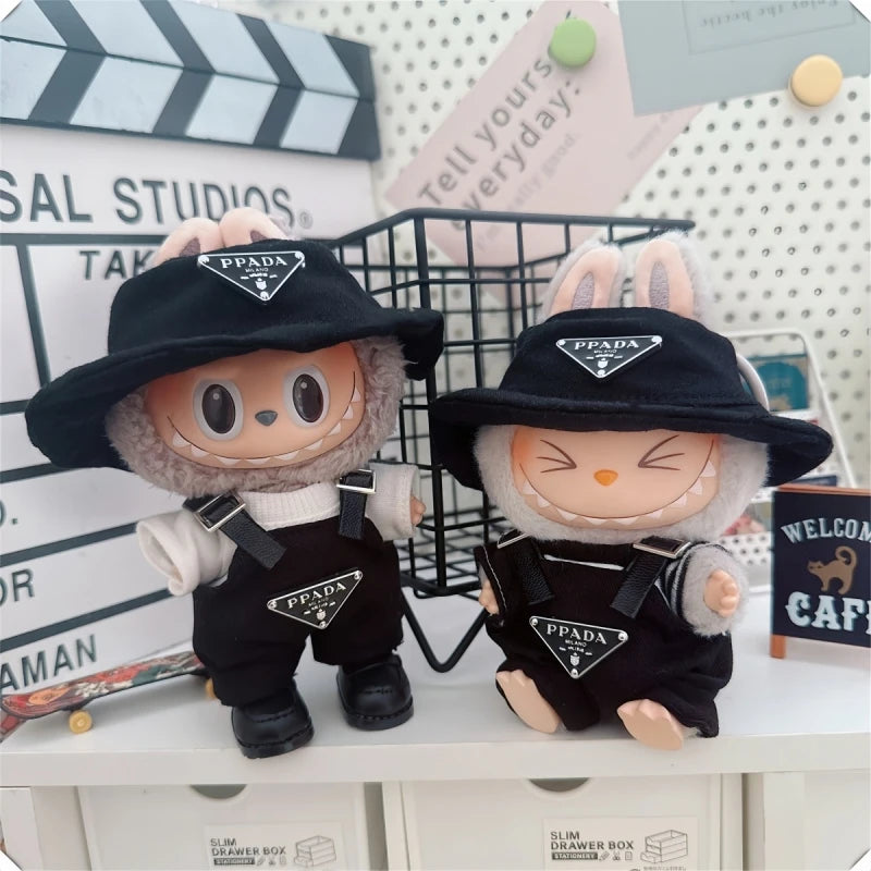 17cmLabubu Doll Clothes Sit Party Overalls Mini Hat V1 V2 Doll Clothing Accessories DIY Children's Toys Birthday Gift