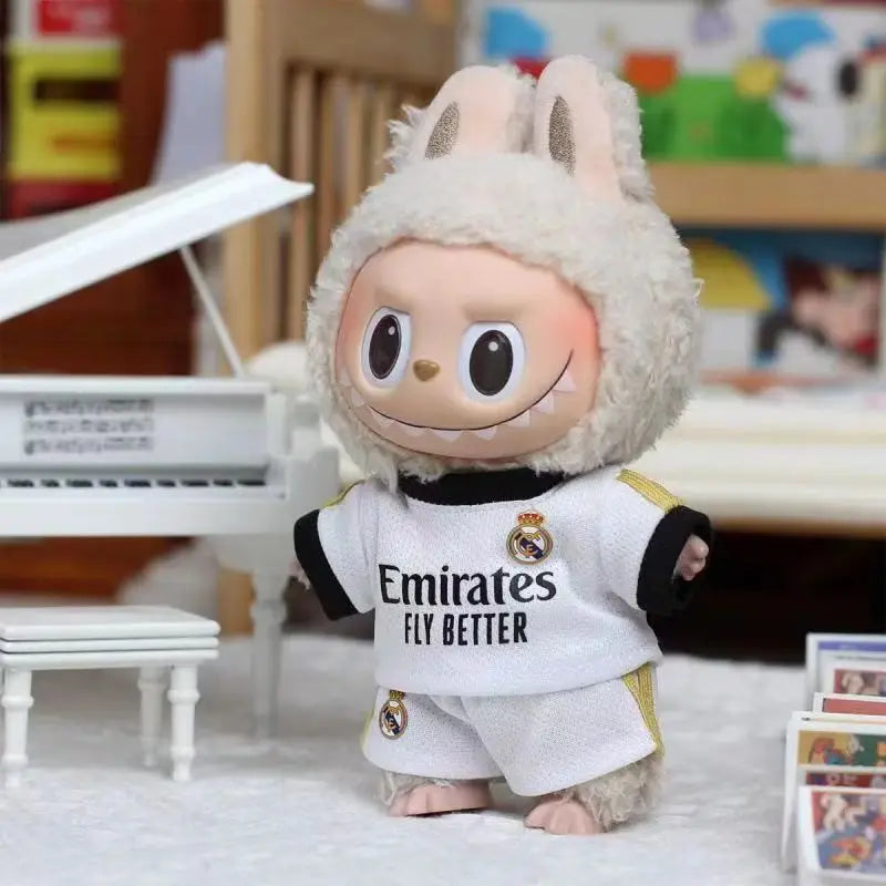 Labubu 17cm Football Team Uniform Hoodie T-Shirt Heart Pounding Macaron Dressing Handsome Costume Toy Gift For Fans Gift No Doll